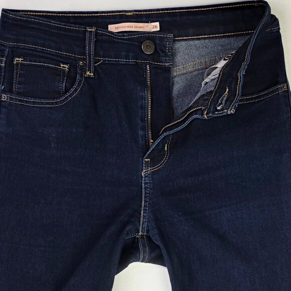 Levis Size 26X32 Womens 721 High Rise Skinny Blue Denim 5 Pocket Logo Tag Jeans - Picture 12 of 14